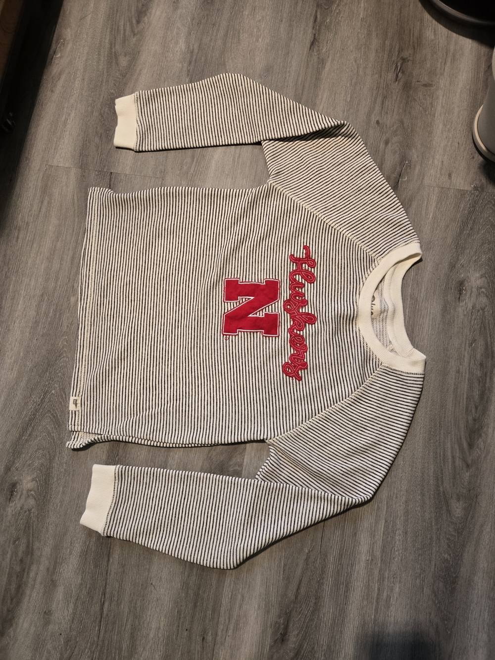 Blue 84 Nebraska Cornhuskers White and Grey Striped Sweatshirt